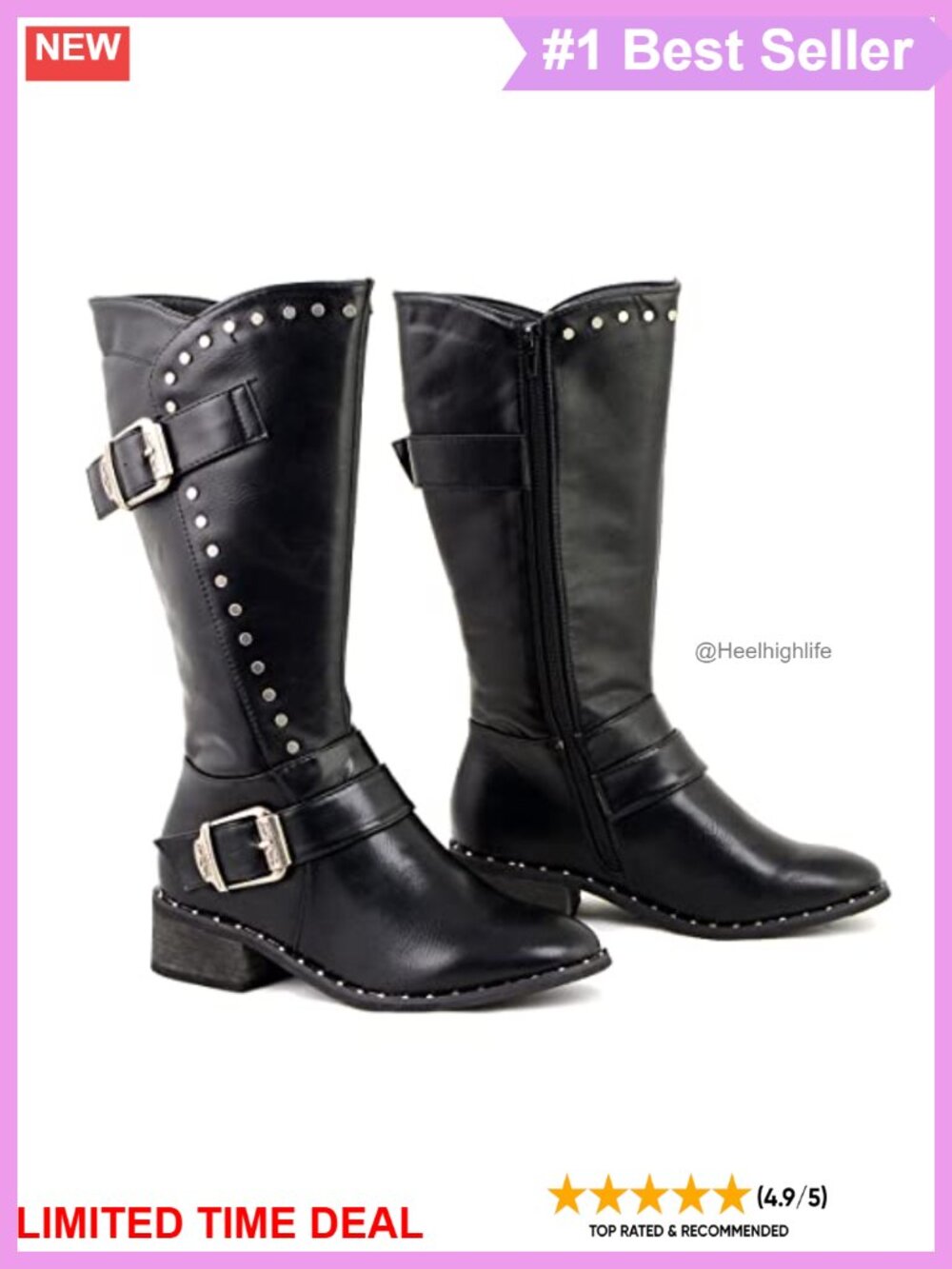 Studded Faux Leather Ankle Booties Platform Heel Side Zip Casual